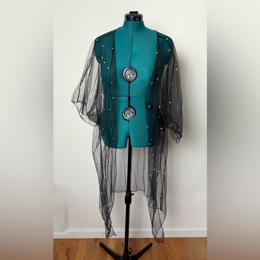 Sheer Women’s Black Pearl Accent Swimsuit Cover Bikini Coverup Festival Kimono